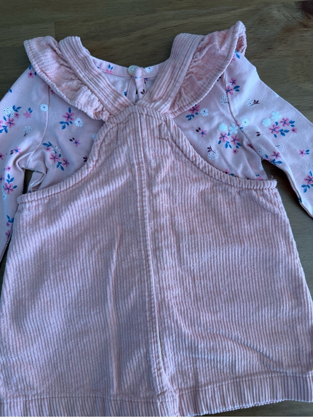 Pink Corduroy Button-Front Pinafore Dress with Floral Long-Sleeve Top 12/18M - Picture 4 of 10